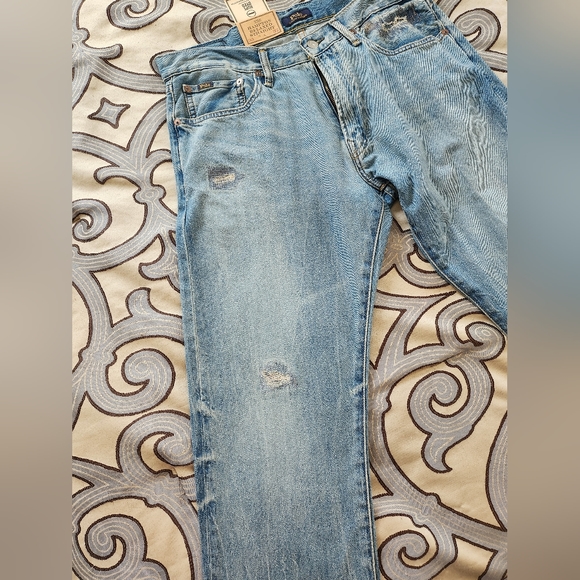 SOLD! Polo Ralph Lauren 33x32 Hampton Relaxed Straight Distressed Blue Jeans NWT - Picture 6 of 12